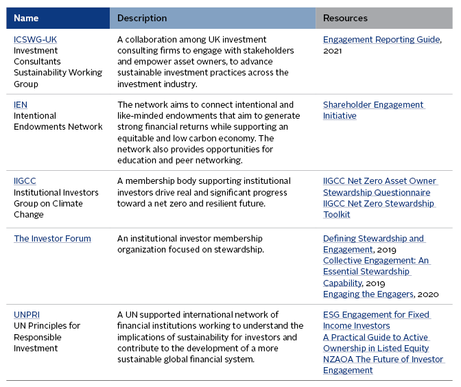 Appendix for the strategic investor engagement report.